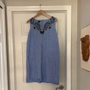 Embroidered Blue Sleeveless Dress